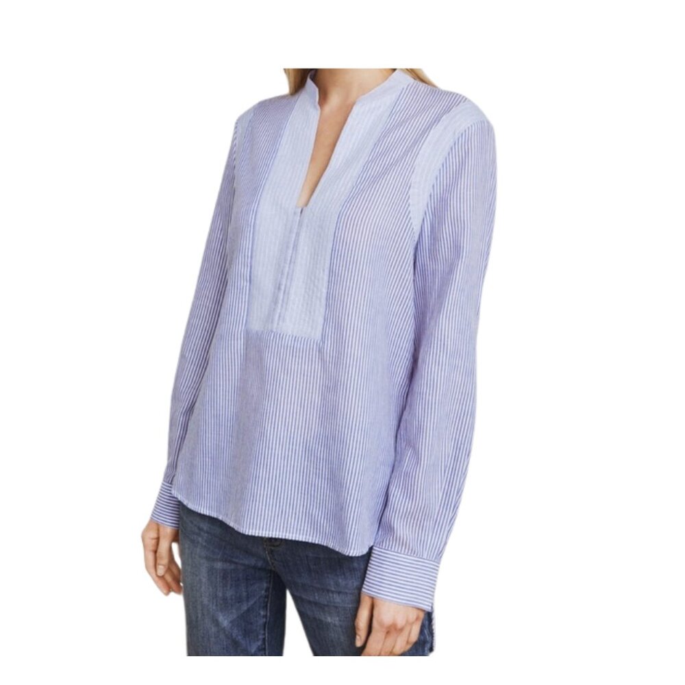 BCBGMAXAZRIA Jola Stripe Chambray Blouse, Size Medium‎